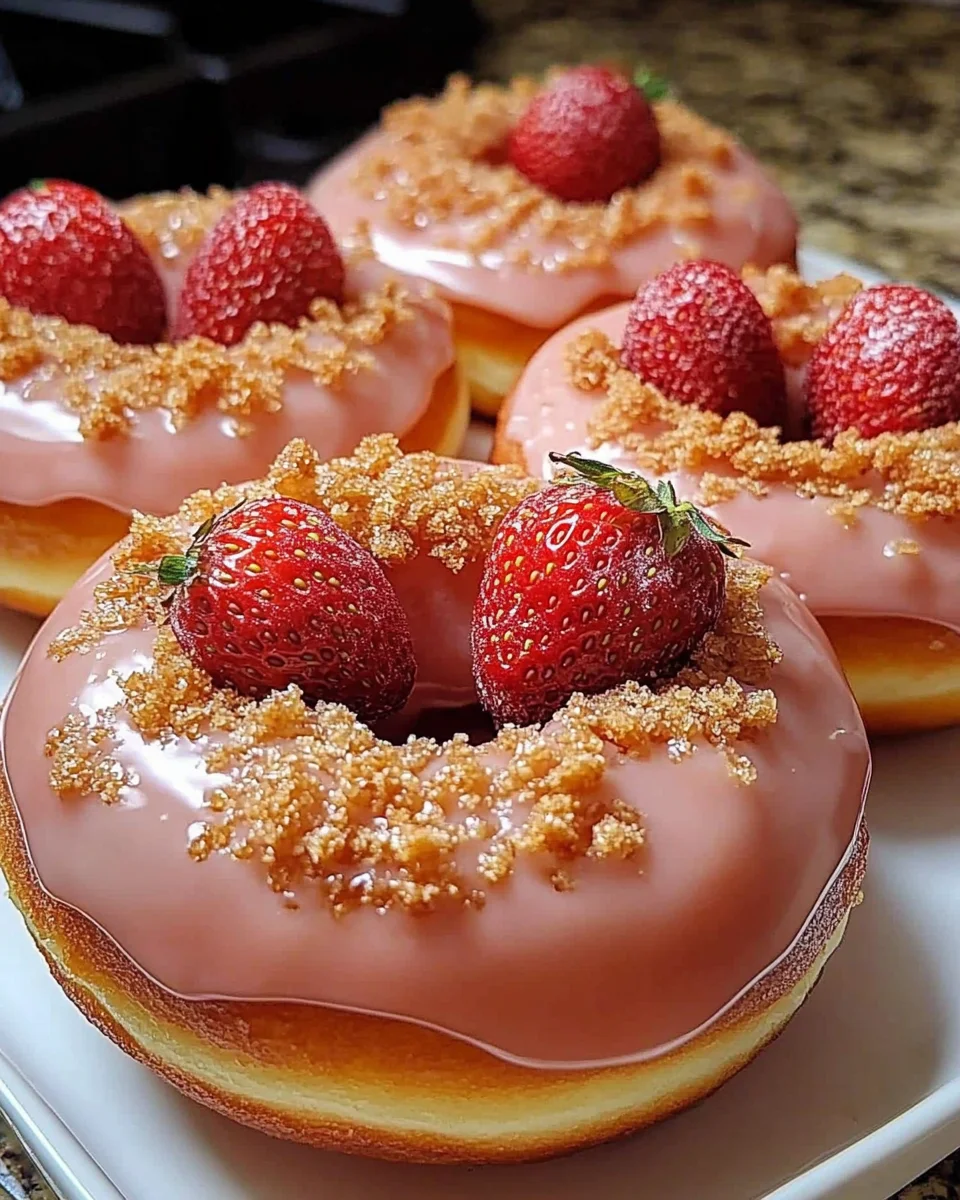 Freshly Glazed Strawberry Crunch Donuts