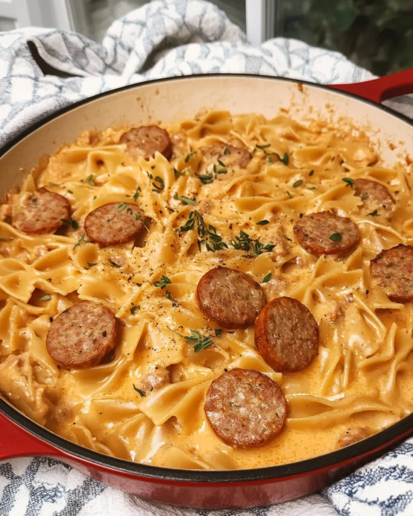 One Pan Cheesy Smoked Sausage & Pasta