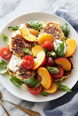 Corn Fritter Caprese with Peaches and Tomatoes