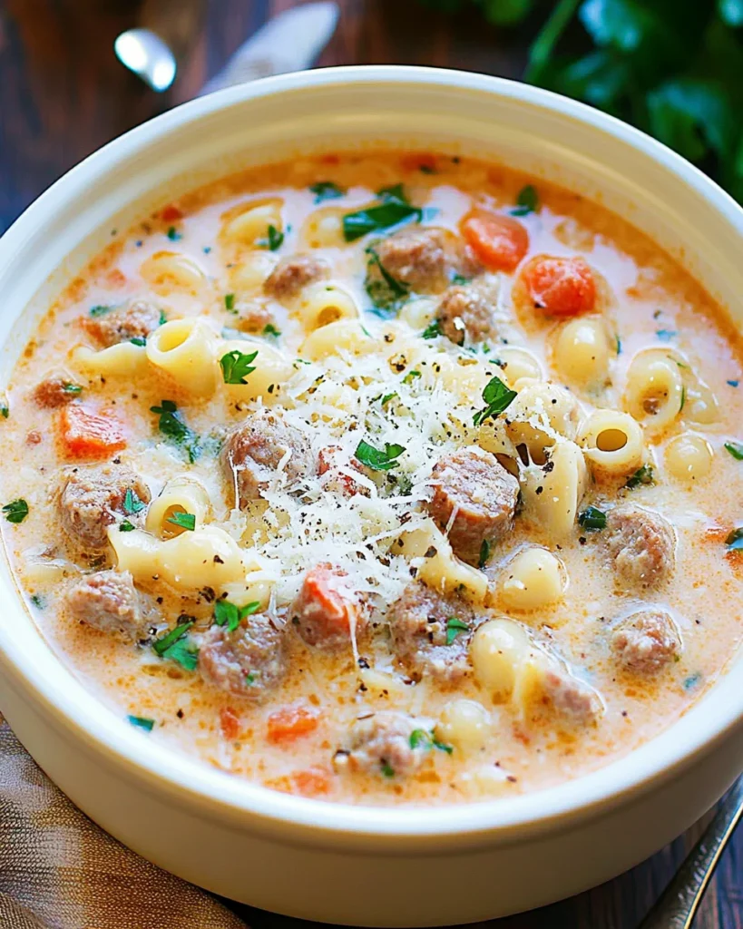 Creamy Parmesan Italian Sausage Ditalini Soup