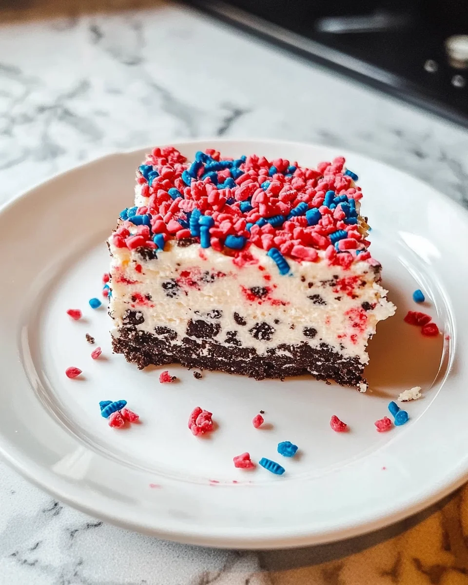 No Bake Fireworks Oreo Cheesecake bars