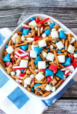 Red, white, and blue snack mix