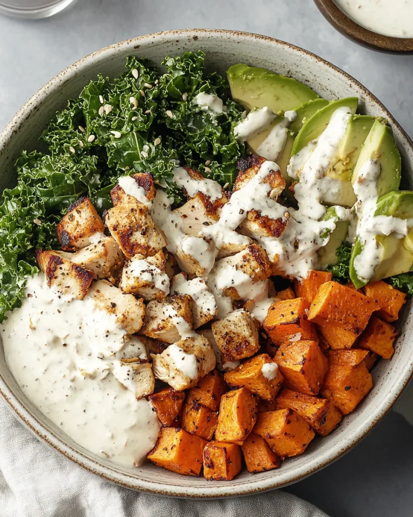 Roasted Chicken, Sweet Potato, and Kale Bowls