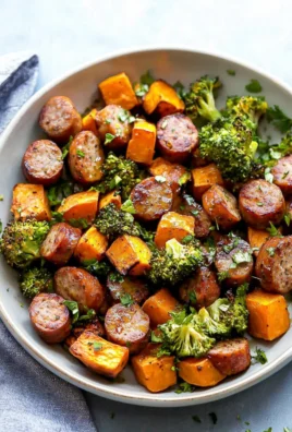 Sheet Pan Sausage and Sweet Potatoes with Honey Garlic Sauce