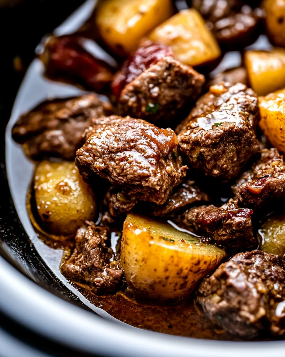 Slow Cooker Garlic Butter Beef Bites & Potatoes