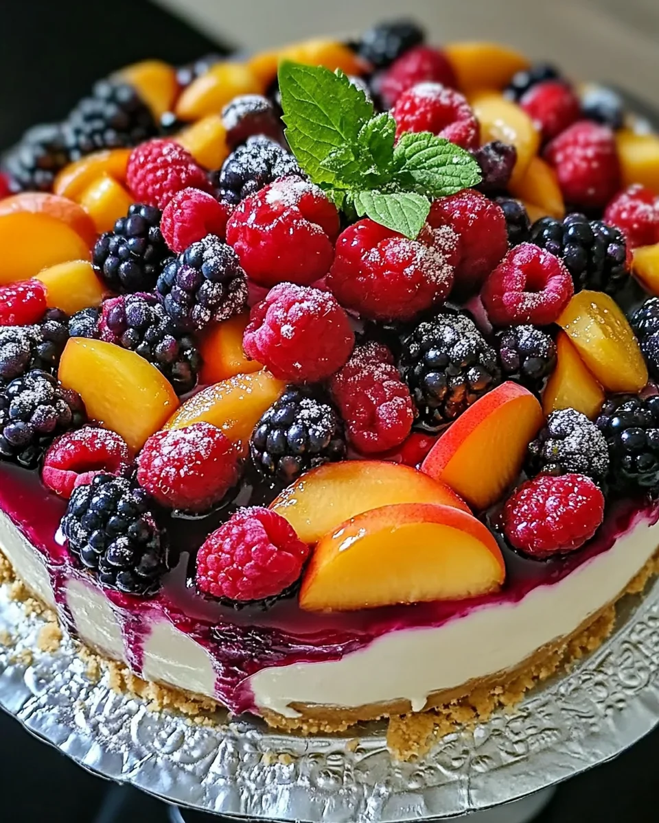 Summer Berry and Peach Cheesecake