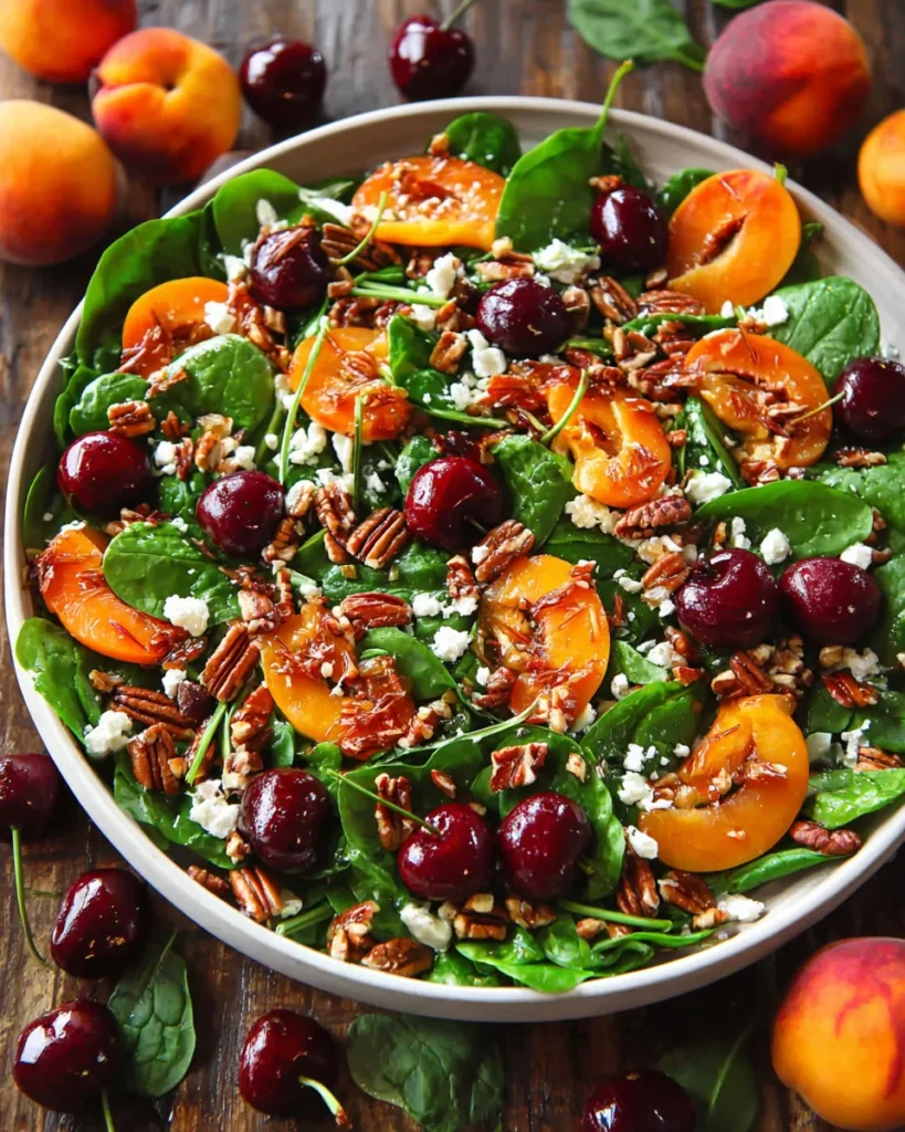 Apricot Salad Apricot Salad with Spinach, Cherries, Pecans, and Feta Cheese