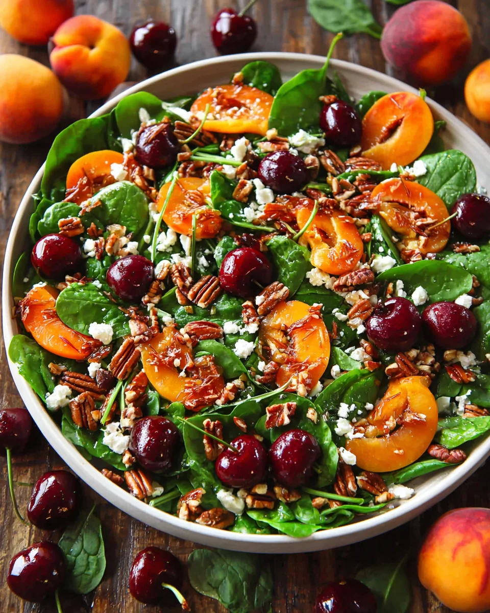 Apricot Salad Apricot Salad with Spinach, Cherries, Pecans, and Feta Cheese