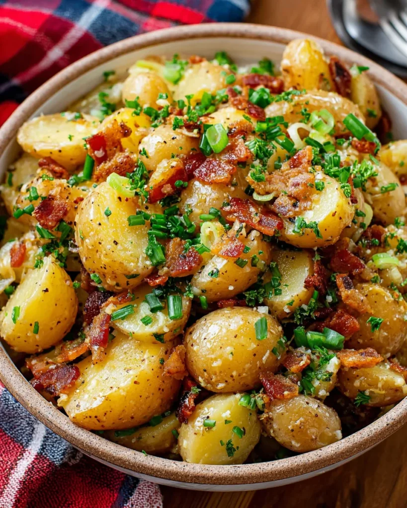 Warm German Potato Salad , with bacon, vinegar, and mustard!