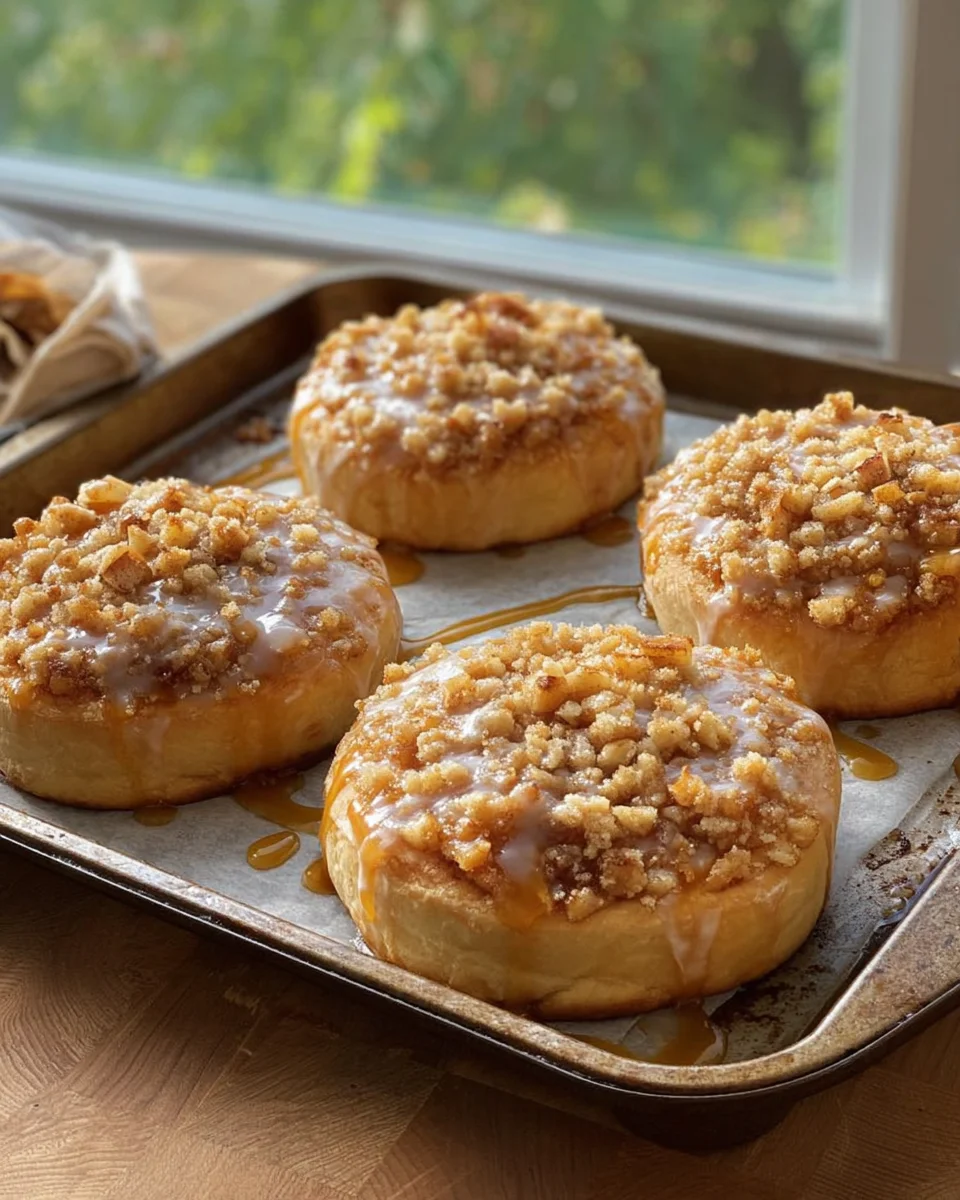 Apple Cheesecake Buns with a Crumble Topping and Sweet Glaze