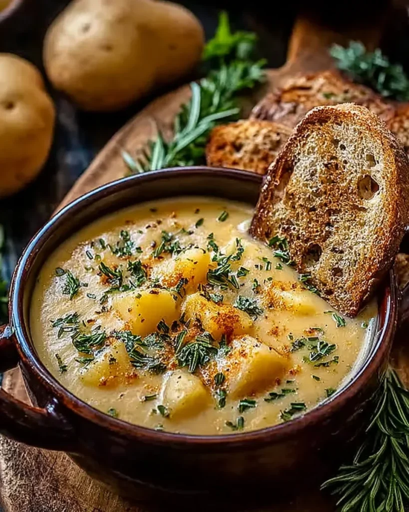Hearty Cheddar Garlic Herb Potato Soup