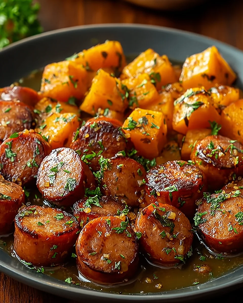 Sausage and Sweet Potatoes with Honey Garlic Sauce