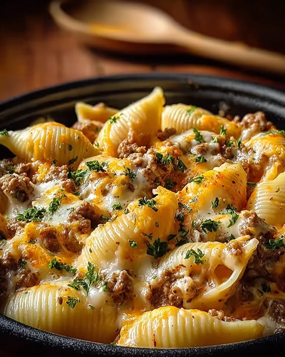 Crockpot Cheesy Ranch Beef Pasta Shells