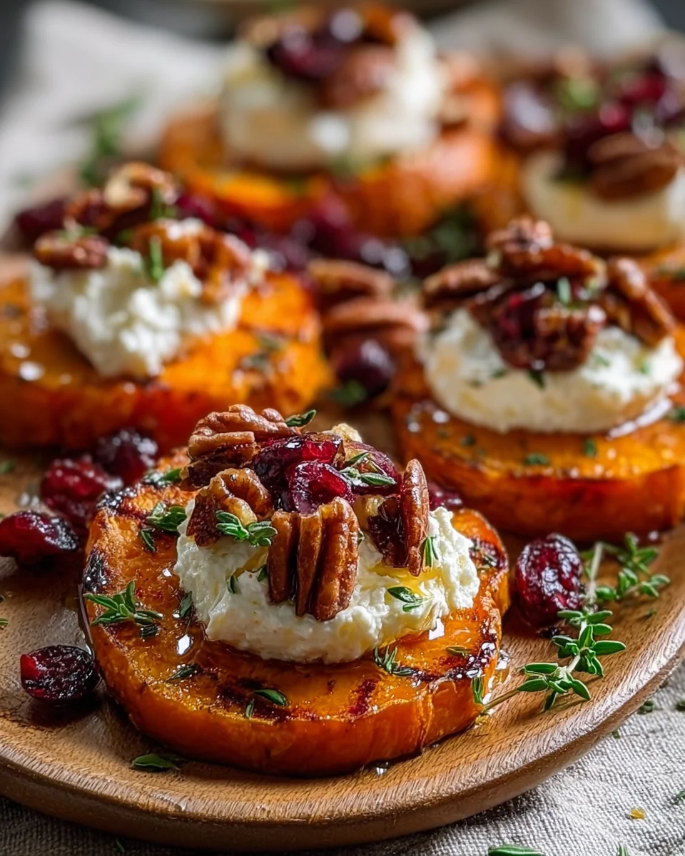 Roasted Sweet Potato Rounds with Whipped Goat Cheese, Cranberries & Pecans