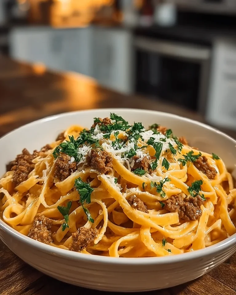 Savory Beef and Garlic Butter Linguine in Parmesan Cream