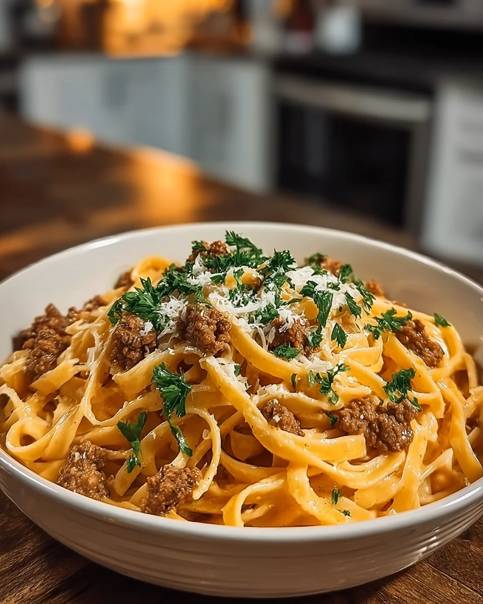 Savory Beef and Garlic Butter Linguine in Parmesan Cream