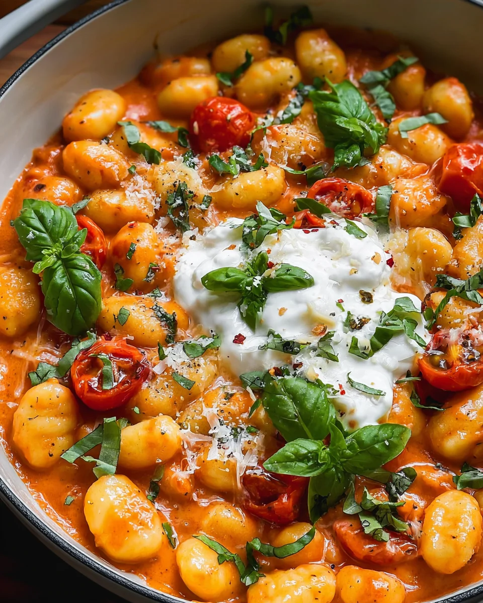 30 Minute Creamy Tomato Gnocchi with Burrata