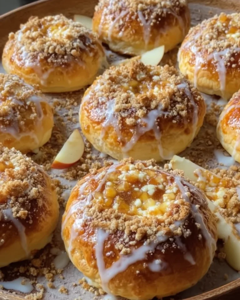 Apple Cheesecake Buns with a Crumble Topping and Sweet Glaze