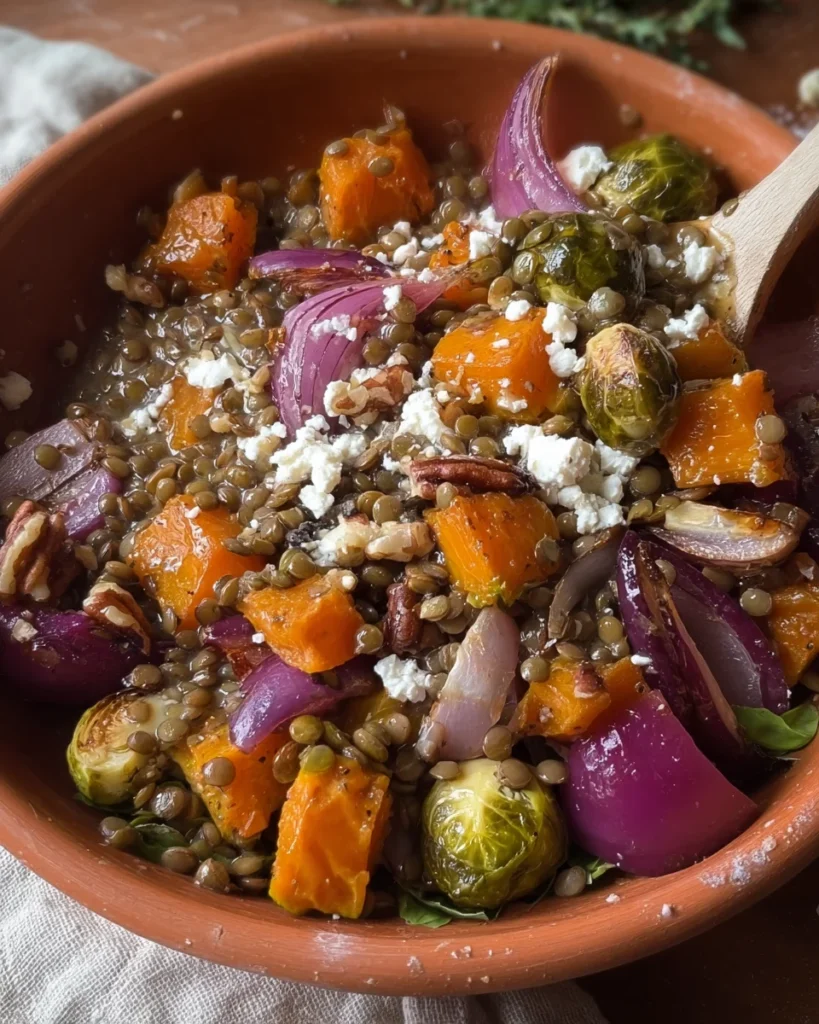 Roasted Veggie Lentil Salad with Maple-Mustard Dressing