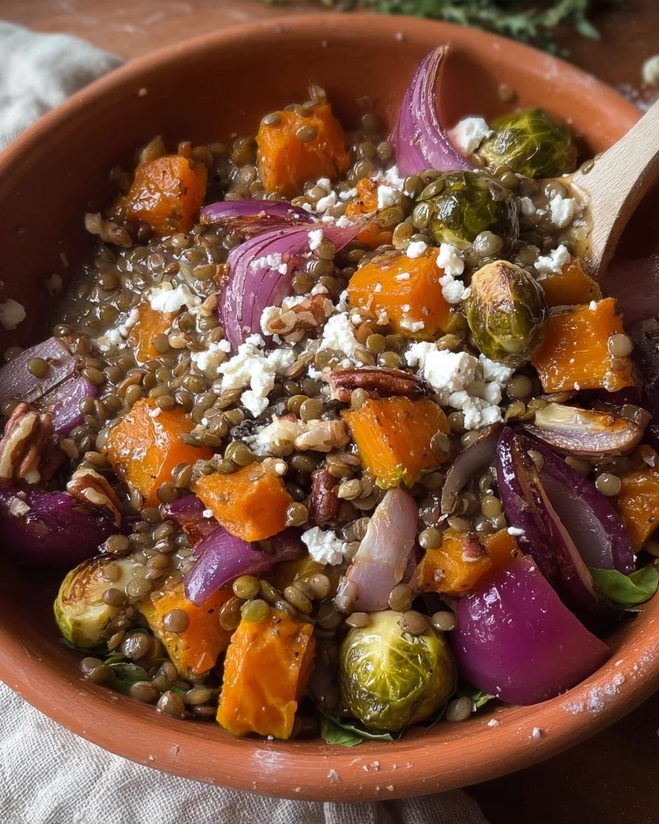 Roasted Veggie Lentil Salad with Maple-Mustard Dressing