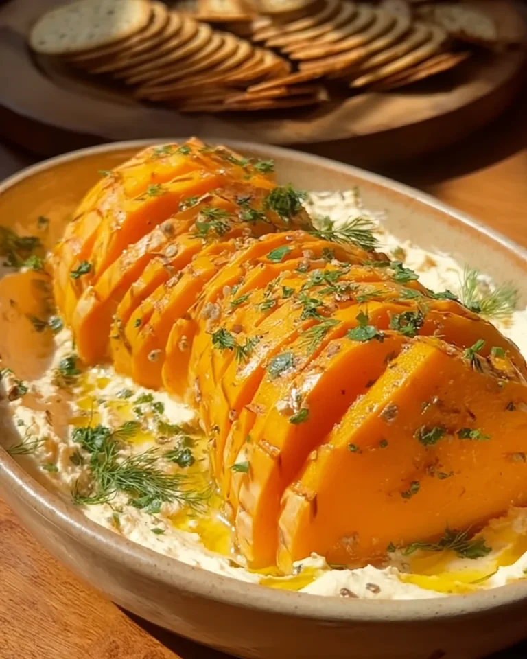 Baked butternut squash on feta dip