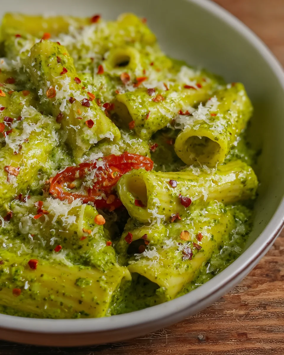 Pesto Rigatoni with Cherry Tomatoes