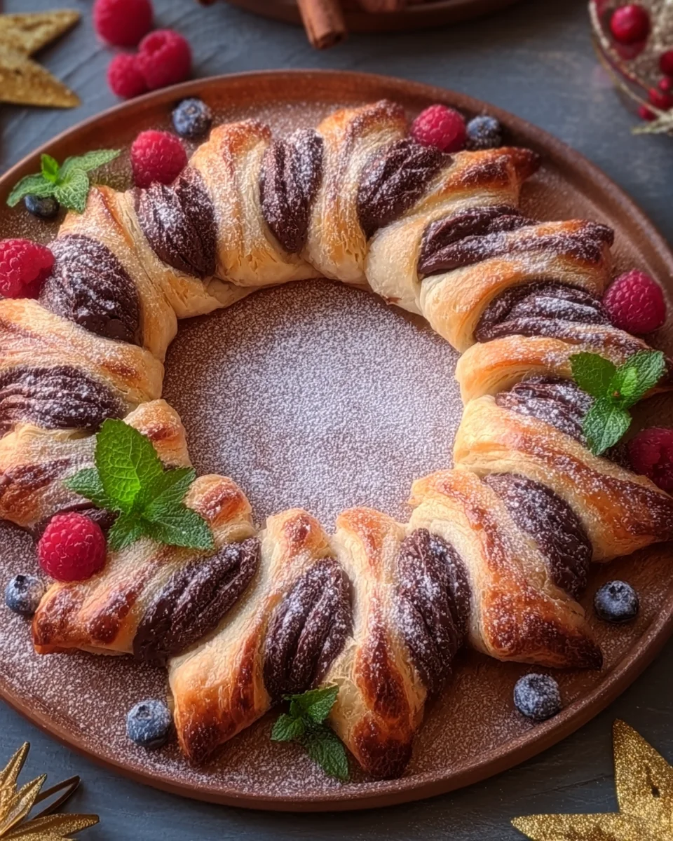 Puff Pastry Crown Filled with Chocolate for Christmas