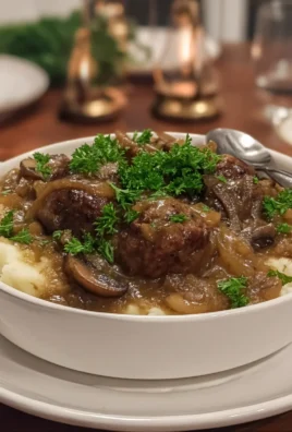 Salisbury Steak Meatballs with Garlic Herb Mashed Potatoes