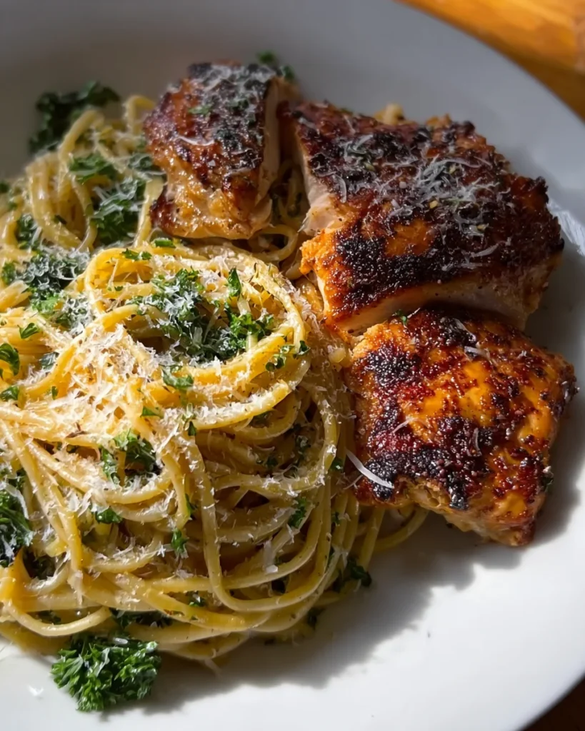 Cacio e Pepe–Inspired Pasta with Lemon Paprika Chicken