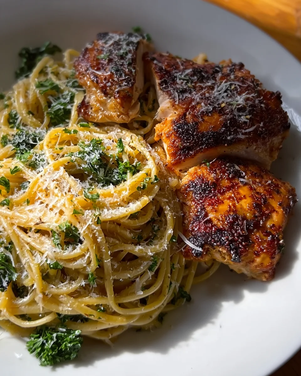 Cacio e Pepe–Inspired Pasta with Lemon Paprika Chicken