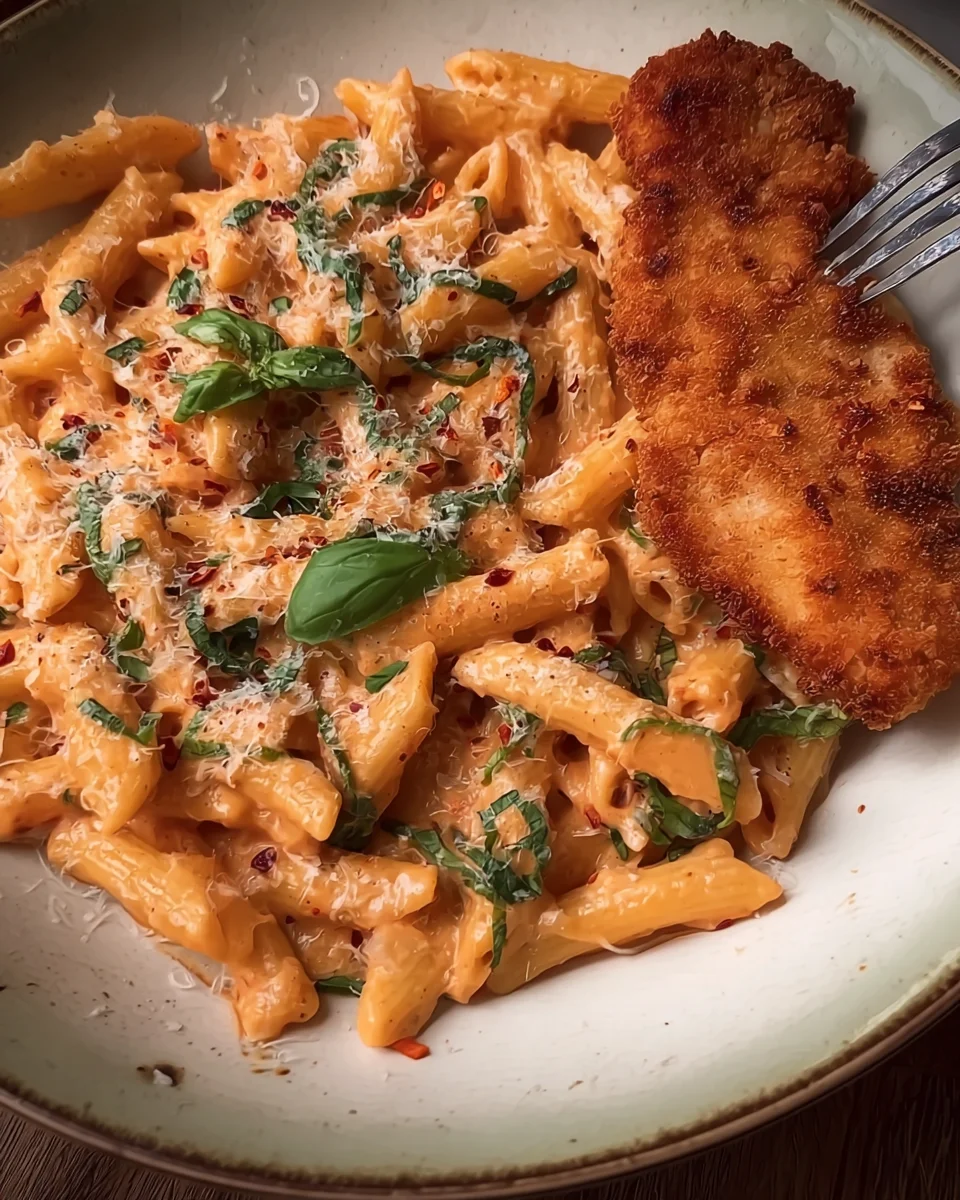 Creamy Rose Pasta & Crispy Chicken Delight