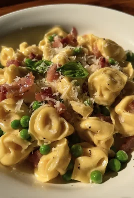 Tortellini with crispy pancetta and sweet baby peas