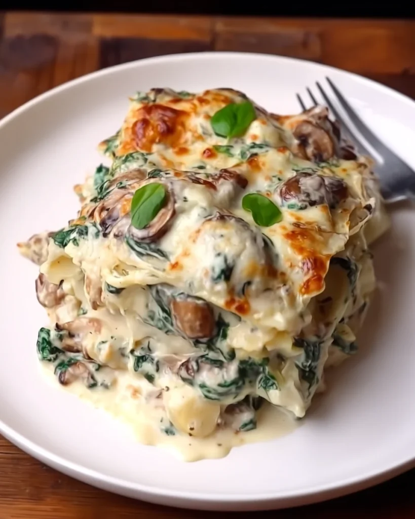 WHITE LASAGNA WITH GARLICKY GREENS & MUSHROOMS