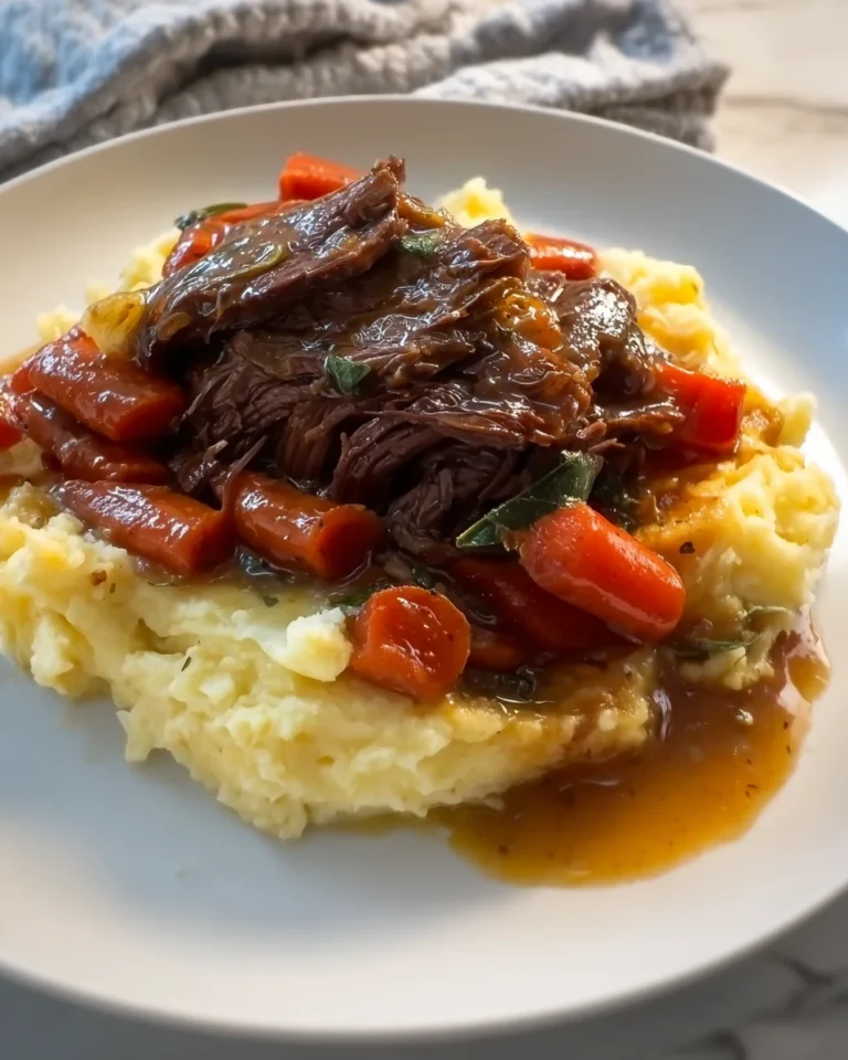 maple balsamic pot roast with mashed potatoes