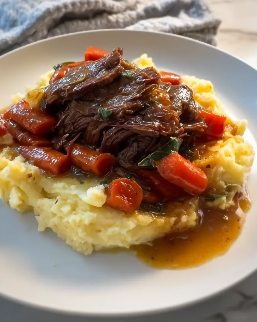 maple balsamic pot roast with mashed potatoes