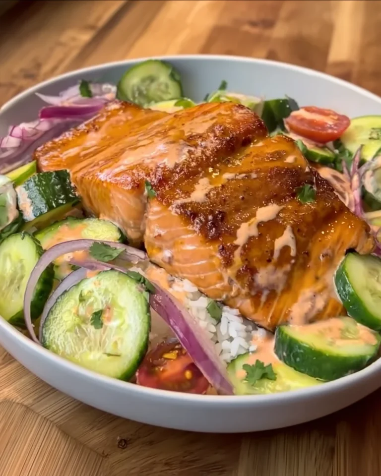 Air Fryer Bang Bang Salmon with Cucumber Salad