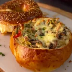 Bread Pots filled with chicken, mushrooms, and cheese