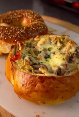 Bread Pots filled with chicken, mushrooms and cheese