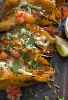 CRISPY CHICKEN CARNITAS TACOS with AVOCADO CILANTRO LIME SAUCE