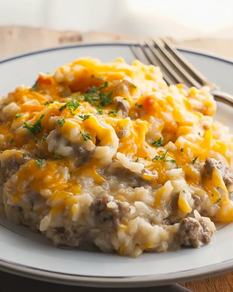 Cheesy Ground Beef and Rice Casserole