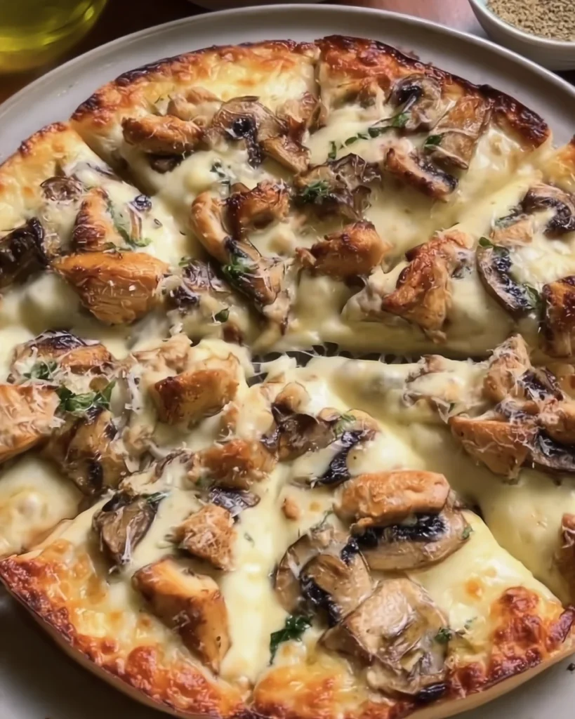 Chicken & mushroom Alfredo pizza