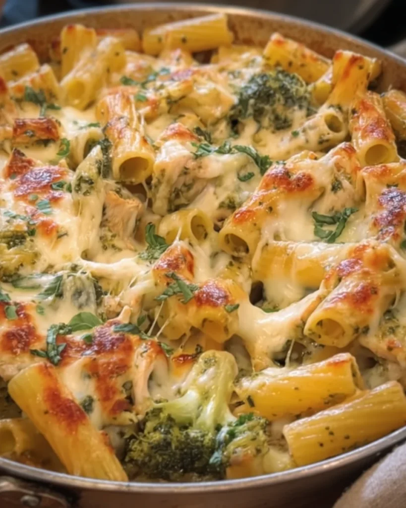 Creamy Pesto Chicken and Broccoli Pasta Bake