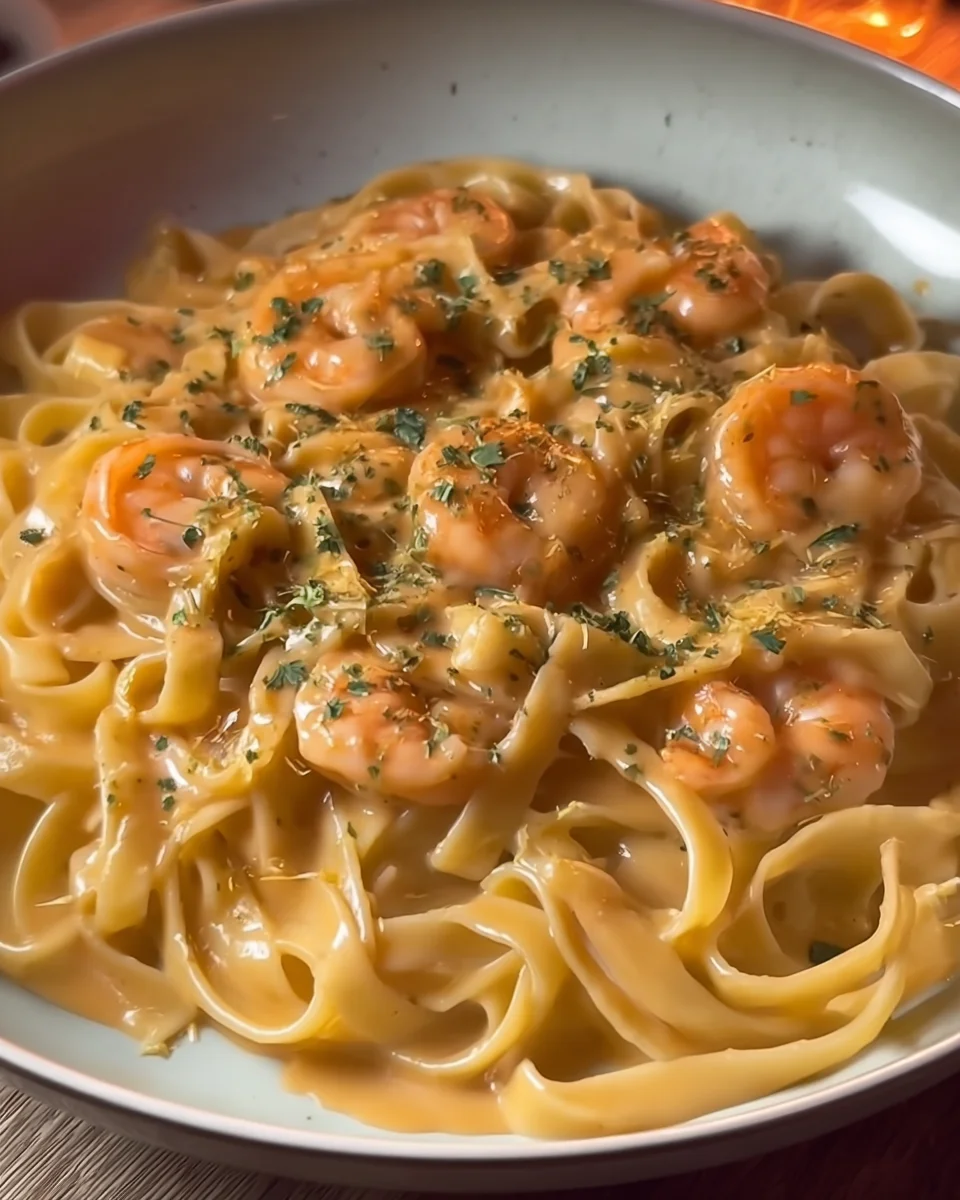 Creamy garlic butter prawn pasta