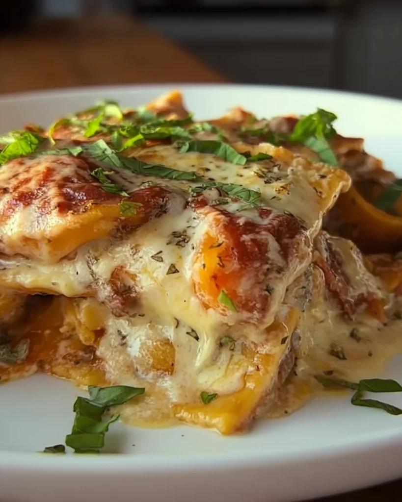 One Pan Creamy Baked Ravioli