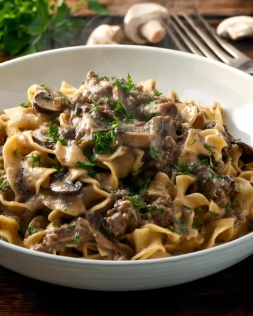 One Pan Ground Beef Stroganoff