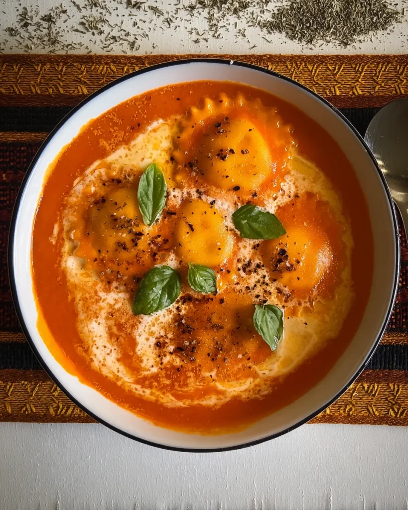 Roasted Red Pepper Ravioli Soup