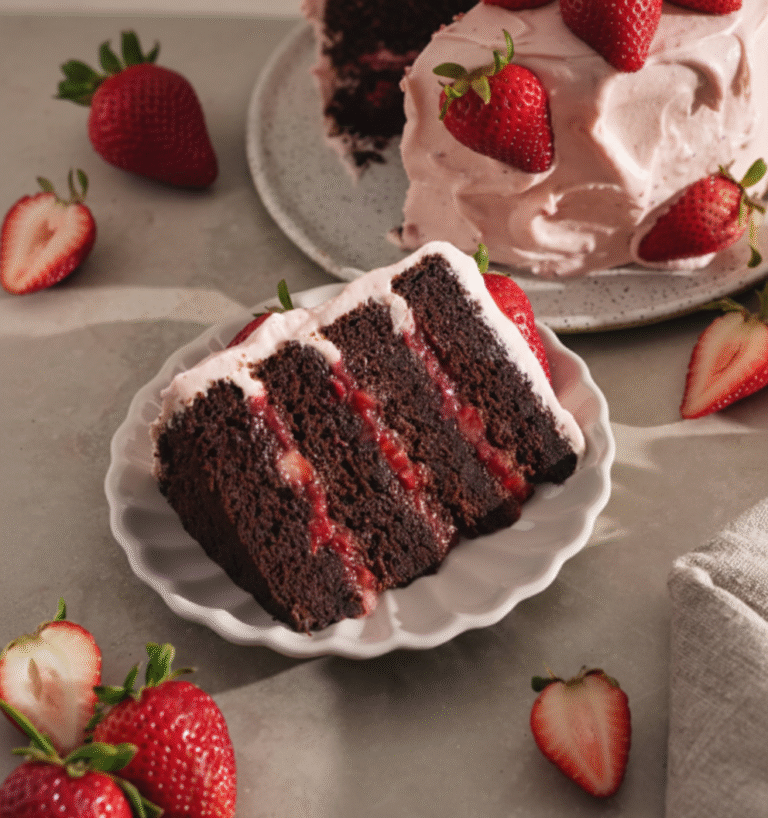 Strawberry Chocolate Layer Cake with Cream Cheese Frosting