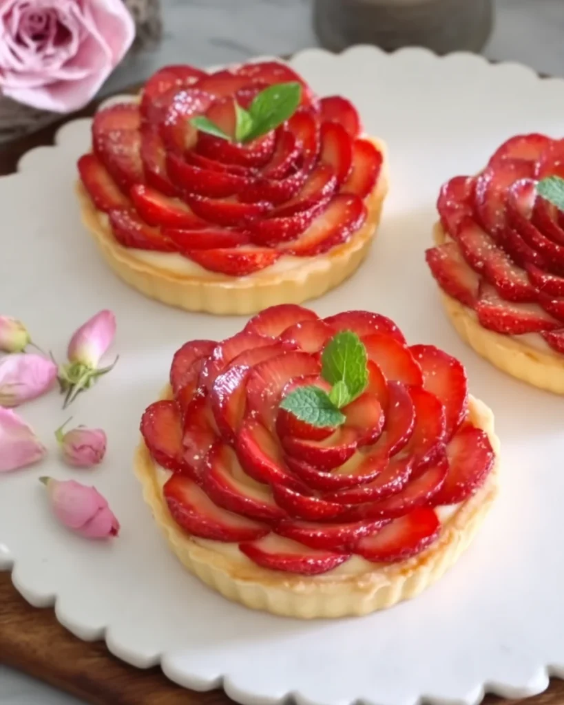Strawberry Rose Tart with Custard Cream