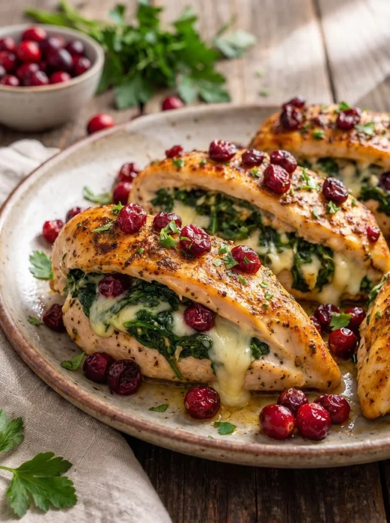 Cranberry Spinach Stuffed Chicken Breasts